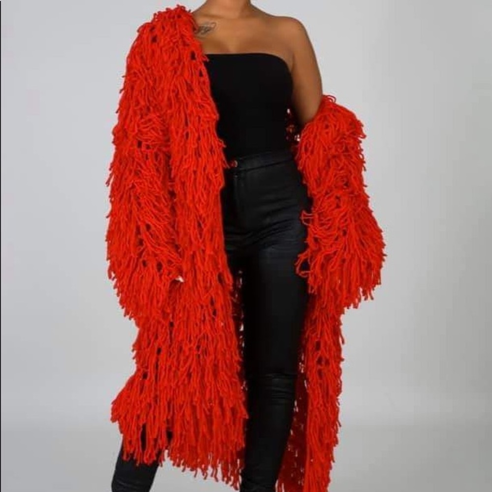 Red Shaggy Cardigan
